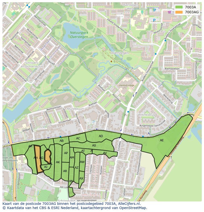 Afbeelding van het postcodegebied 7003 AG op de kaart.