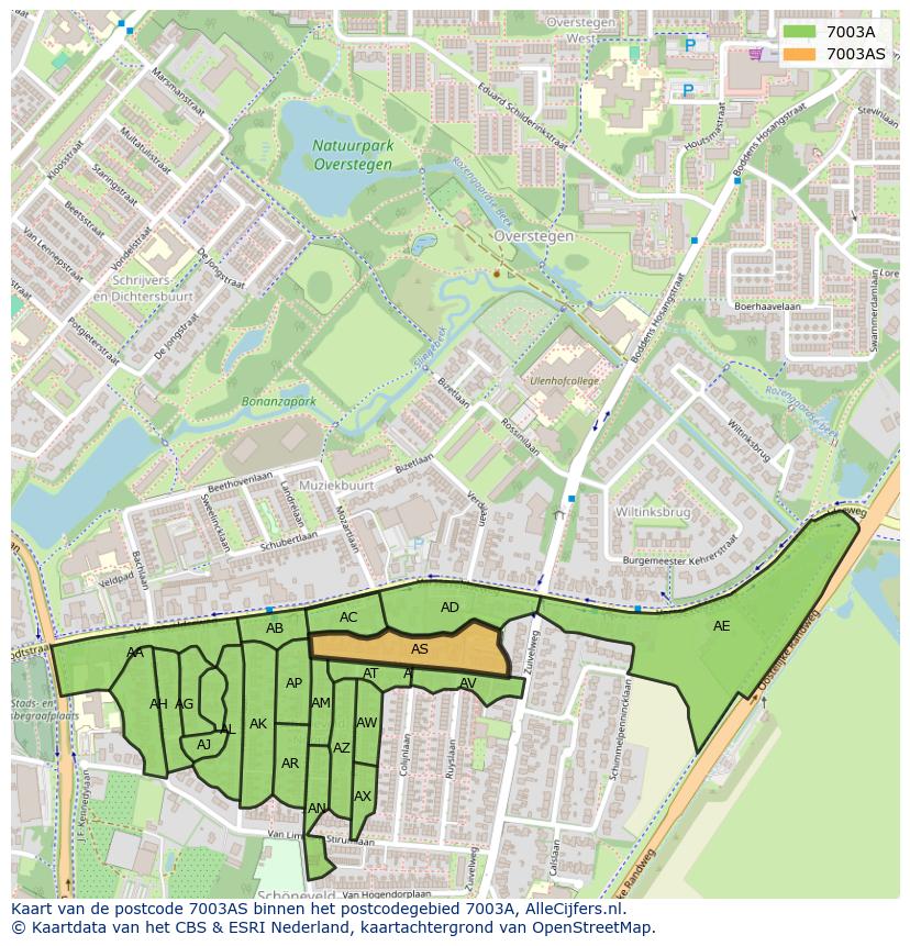 Afbeelding van het postcodegebied 7003 AS op de kaart.