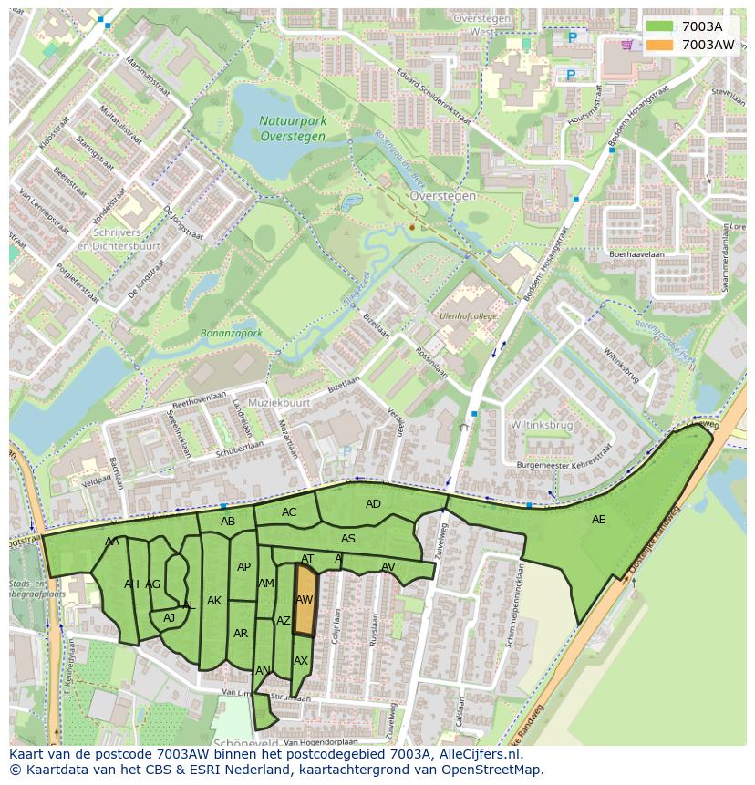 Afbeelding van het postcodegebied 7003 AW op de kaart.