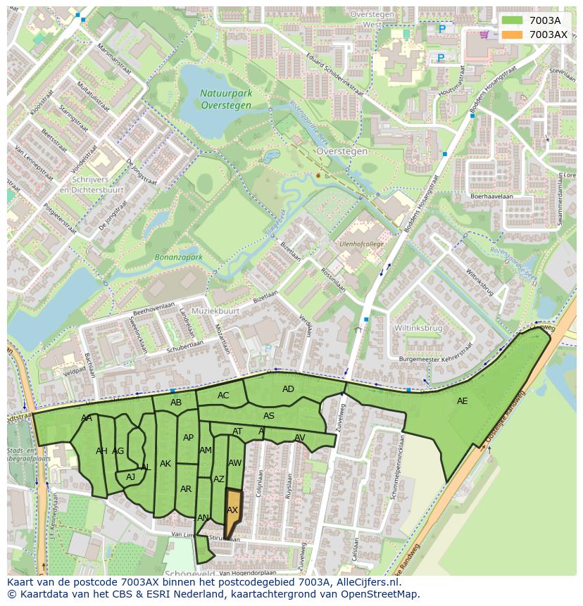 Afbeelding van het postcodegebied 7003 AX op de kaart.