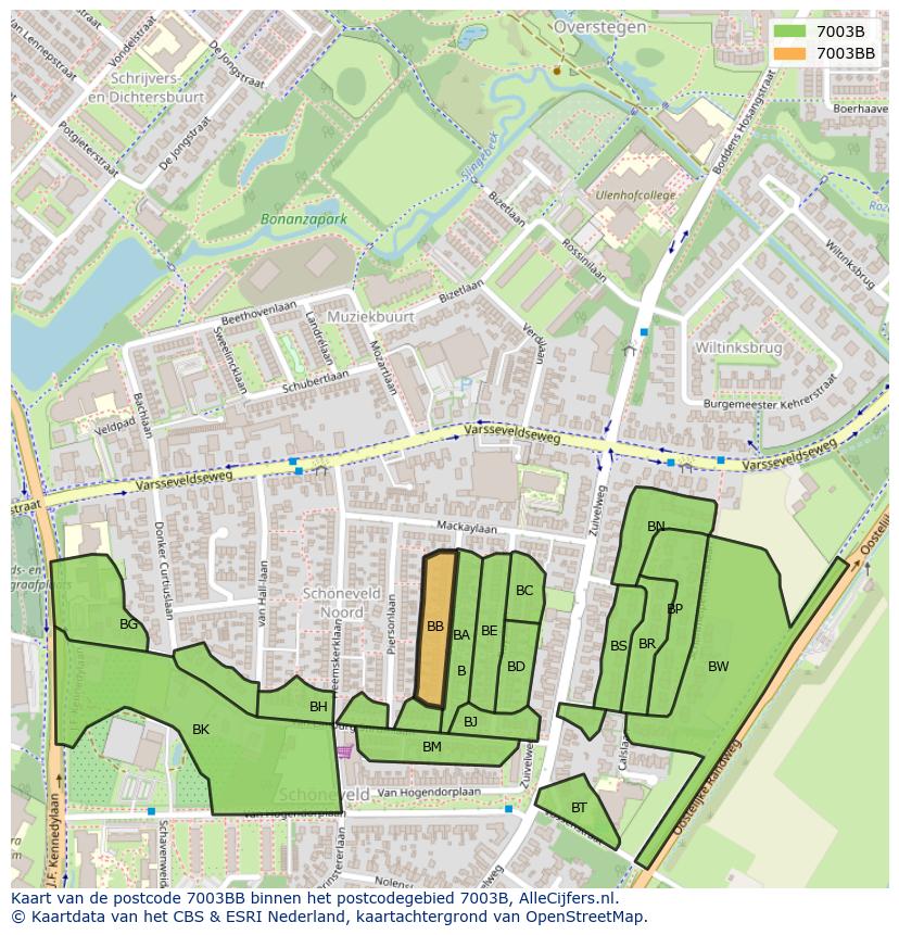 Afbeelding van het postcodegebied 7003 BB op de kaart.
