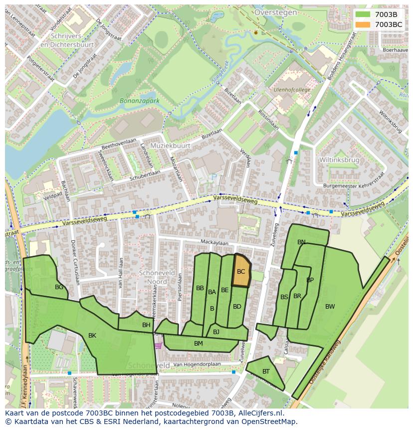 Afbeelding van het postcodegebied 7003 BC op de kaart.