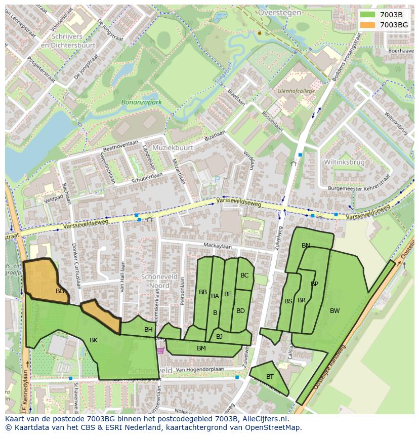 Afbeelding van het postcodegebied 7003 BG op de kaart.