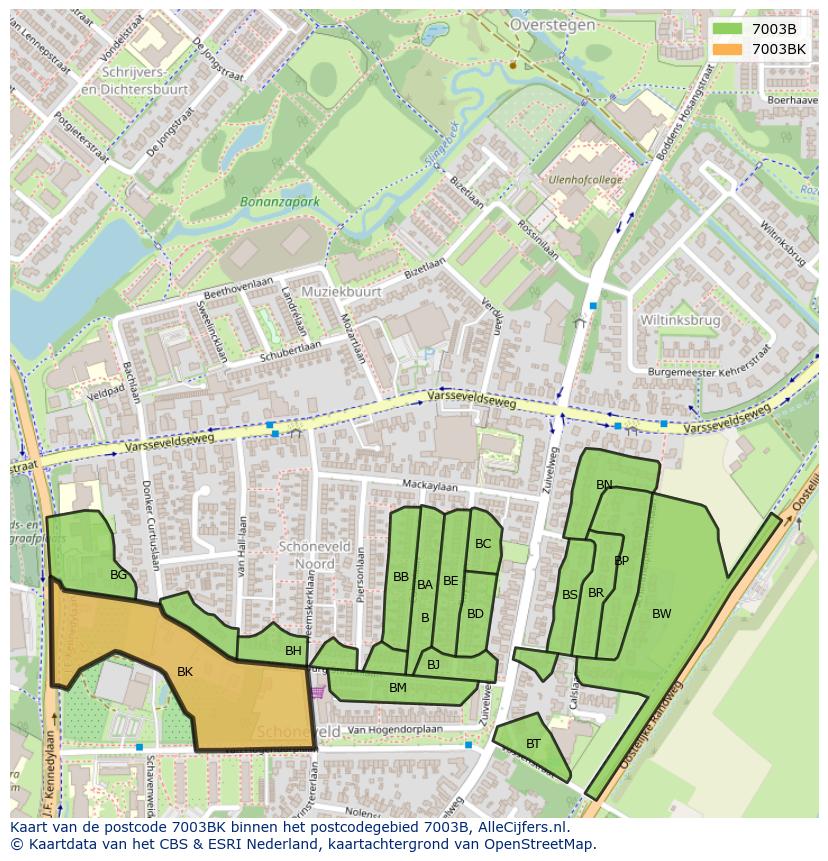 Afbeelding van het postcodegebied 7003 BK op de kaart.