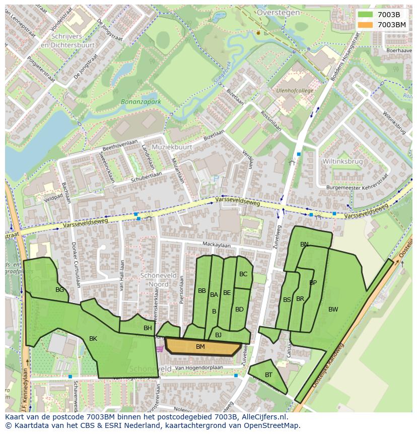 Afbeelding van het postcodegebied 7003 BM op de kaart.