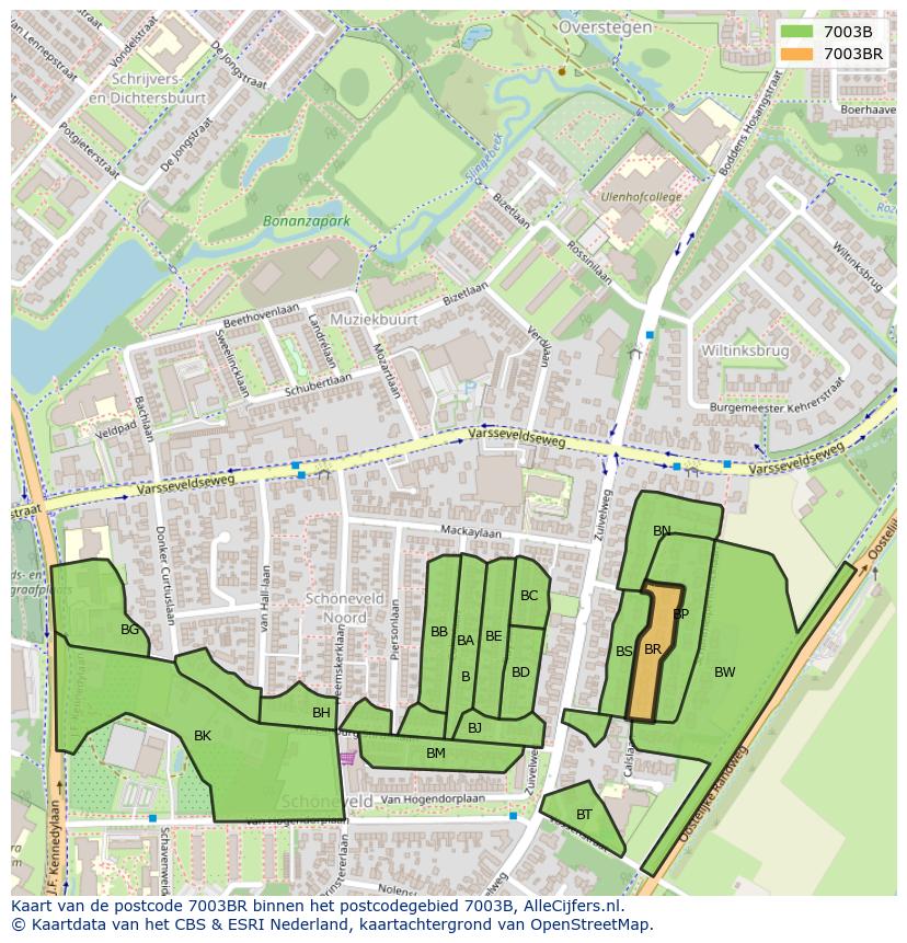 Afbeelding van het postcodegebied 7003 BR op de kaart.