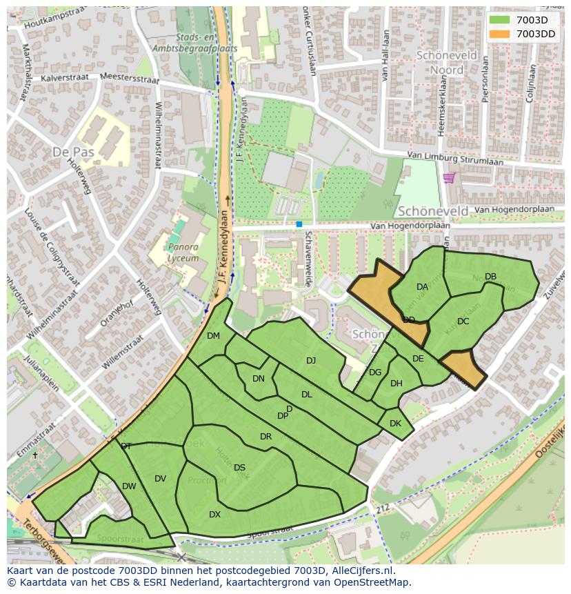 Afbeelding van het postcodegebied 7003 DD op de kaart.