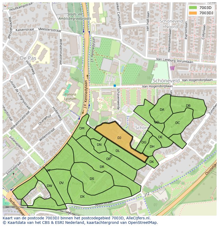 Afbeelding van het postcodegebied 7003 DJ op de kaart.