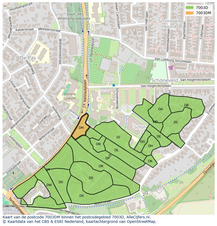 Afbeelding van het postcodegebied 7003 DM op de kaart.