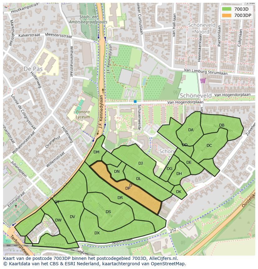 Afbeelding van het postcodegebied 7003 DP op de kaart.