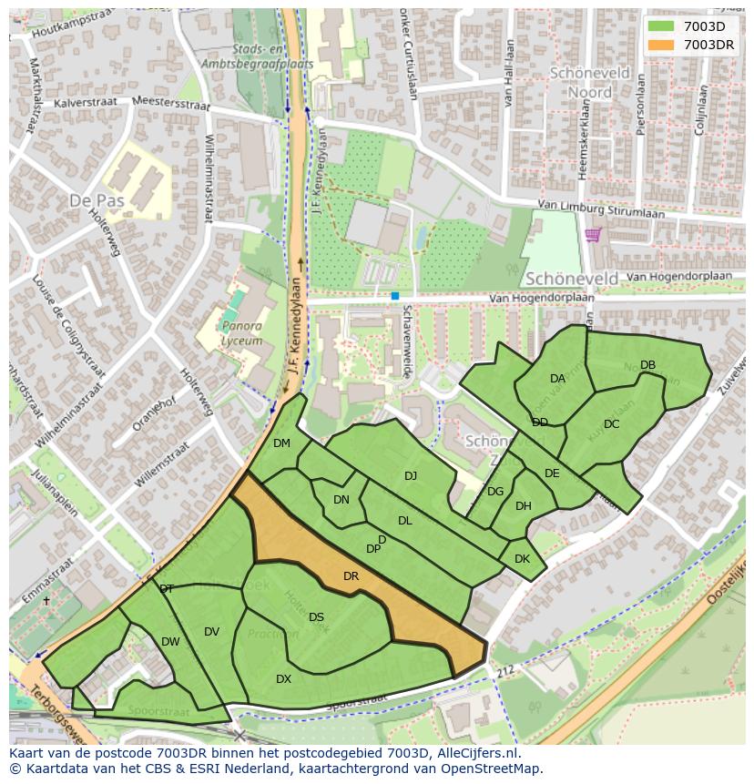 Afbeelding van het postcodegebied 7003 DR op de kaart.