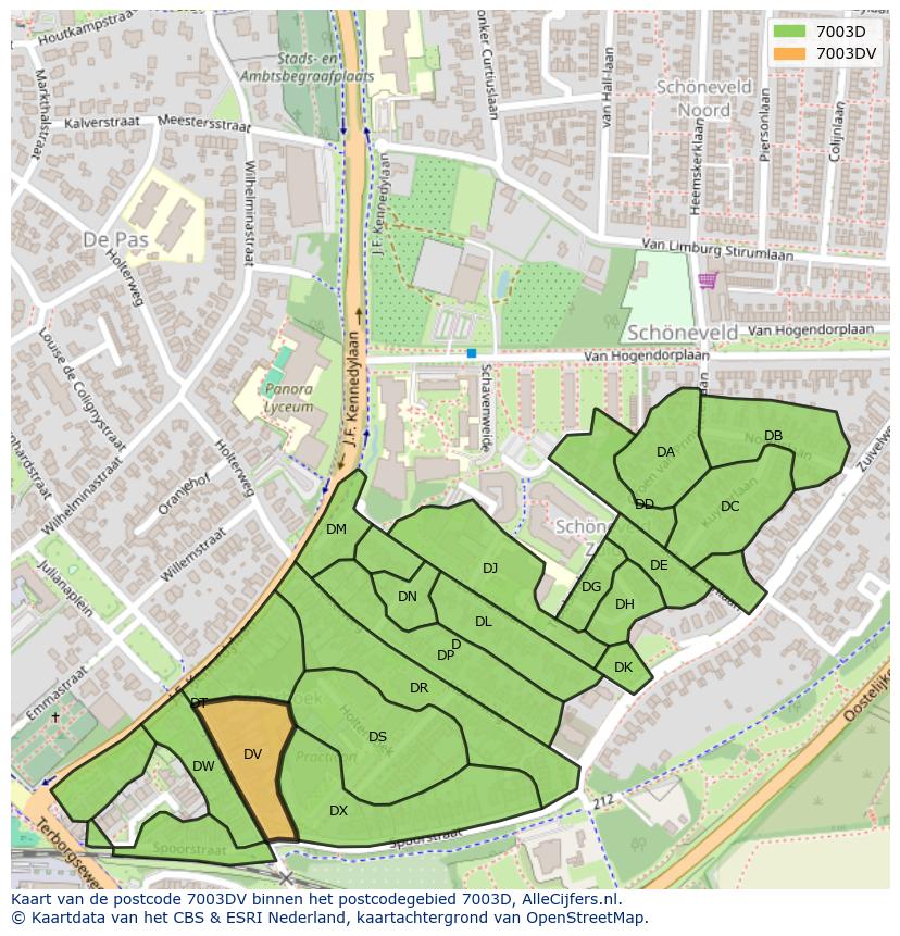 Afbeelding van het postcodegebied 7003 DV op de kaart.