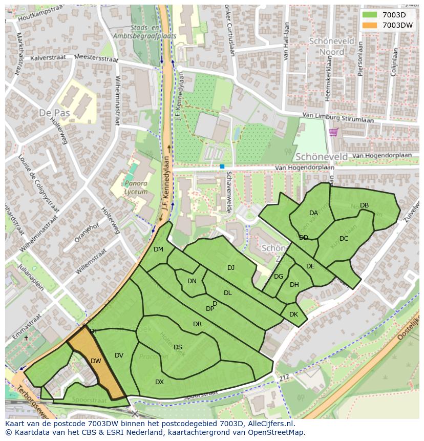 Afbeelding van het postcodegebied 7003 DW op de kaart.