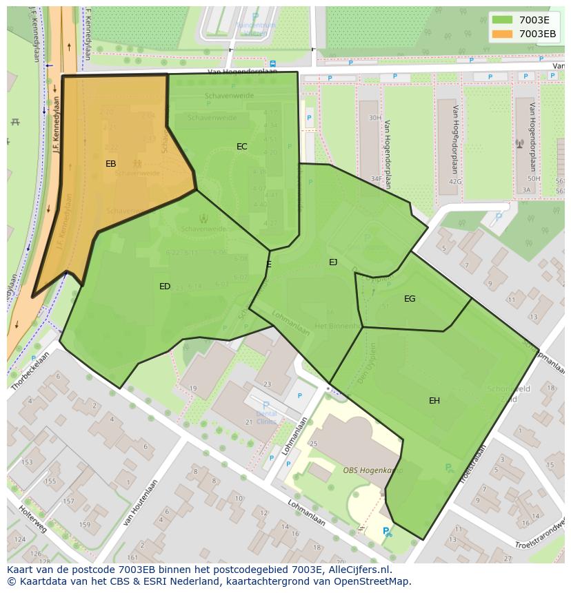 Afbeelding van het postcodegebied 7003 EB op de kaart.