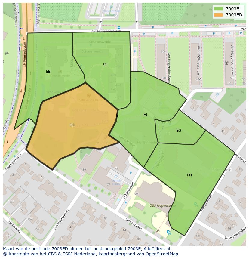 Afbeelding van het postcodegebied 7003 ED op de kaart.