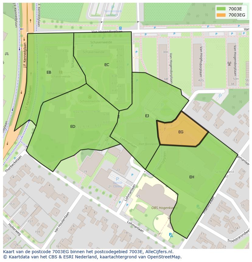 Afbeelding van het postcodegebied 7003 EG op de kaart.