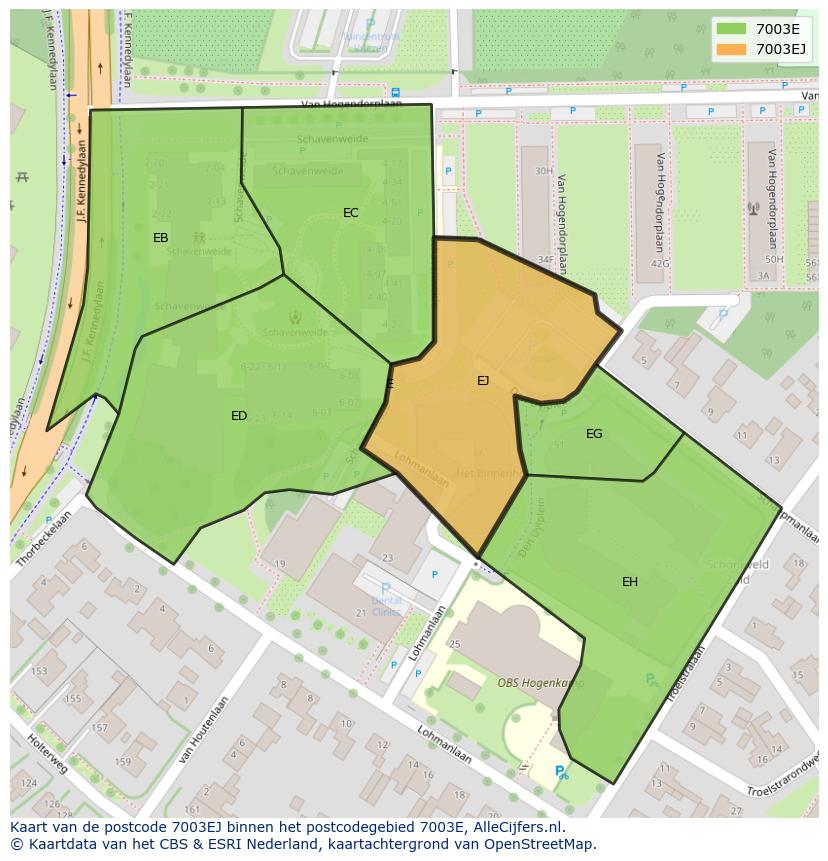 Afbeelding van het postcodegebied 7003 EJ op de kaart.