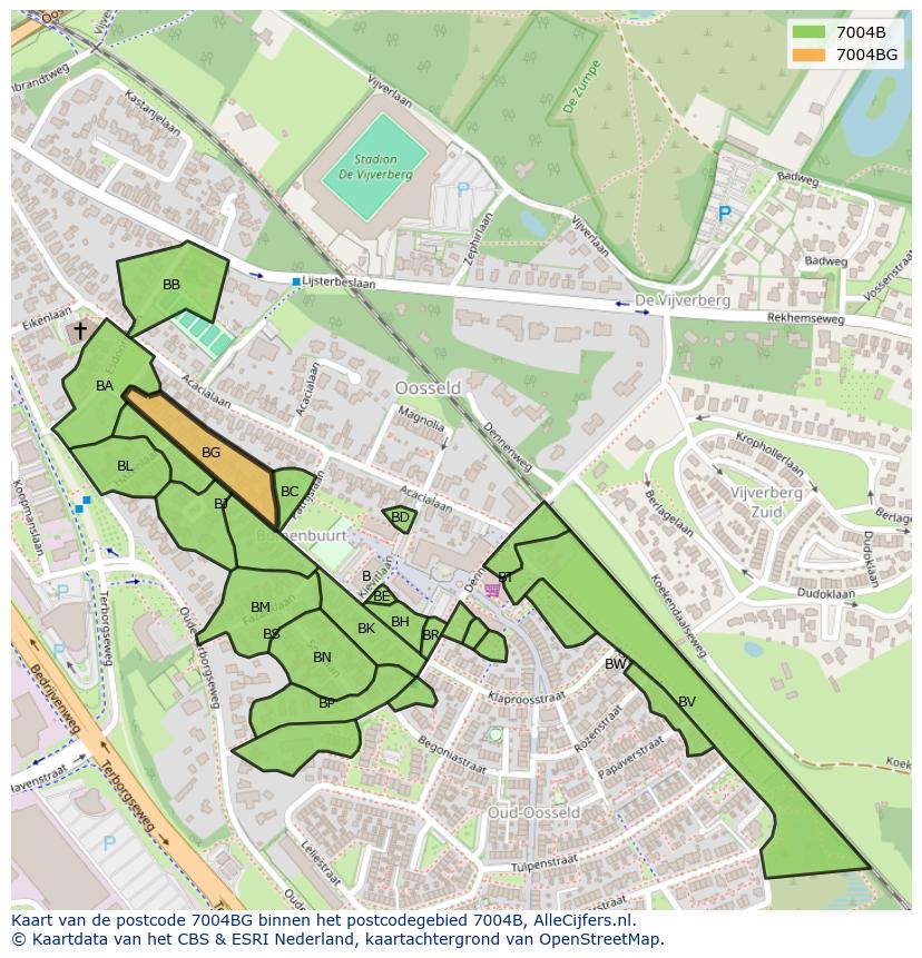 Afbeelding van het postcodegebied 7004 BG op de kaart.