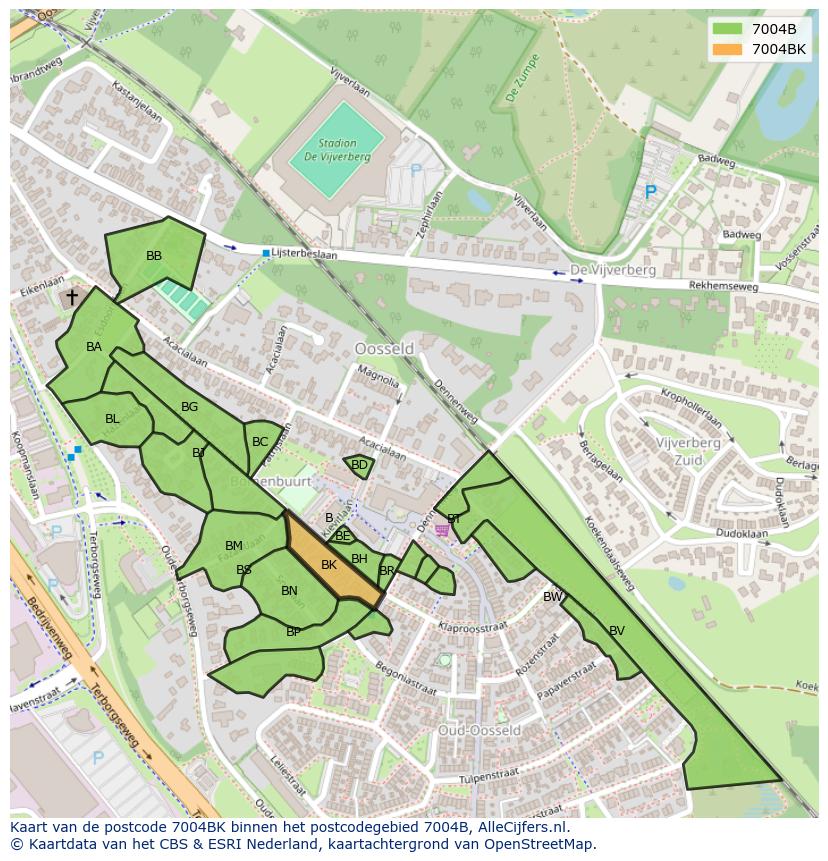 Afbeelding van het postcodegebied 7004 BK op de kaart.