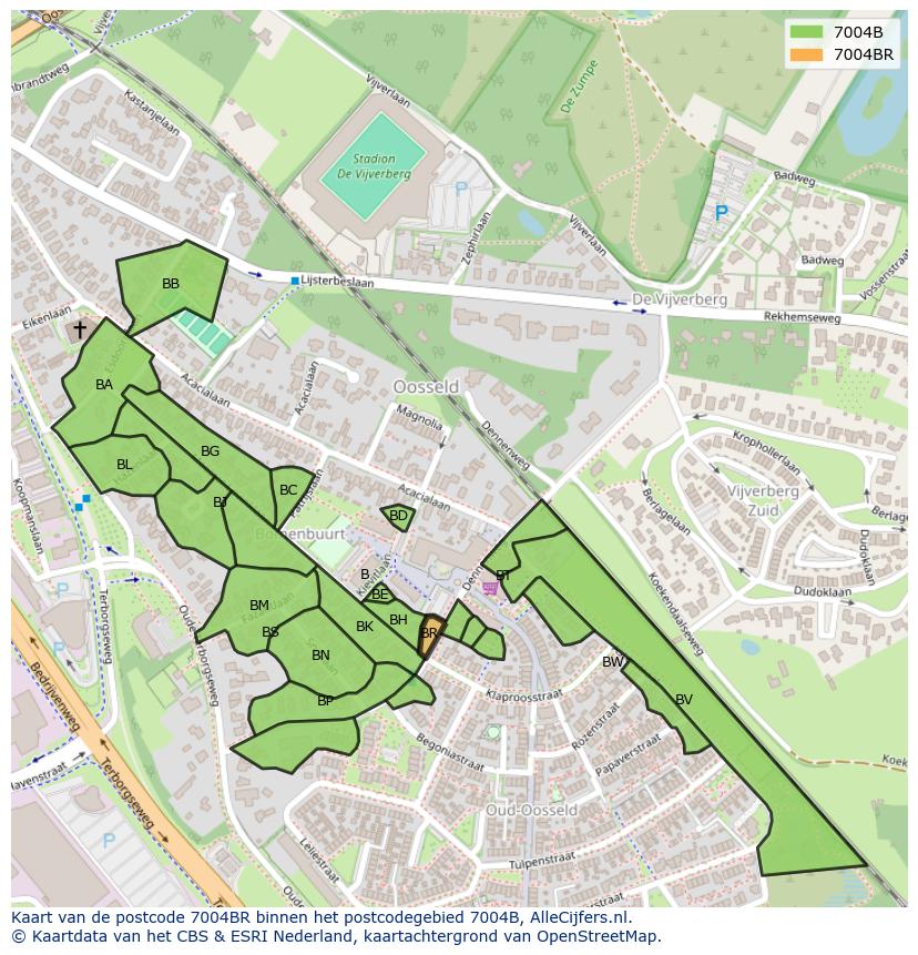 Afbeelding van het postcodegebied 7004 BR op de kaart.