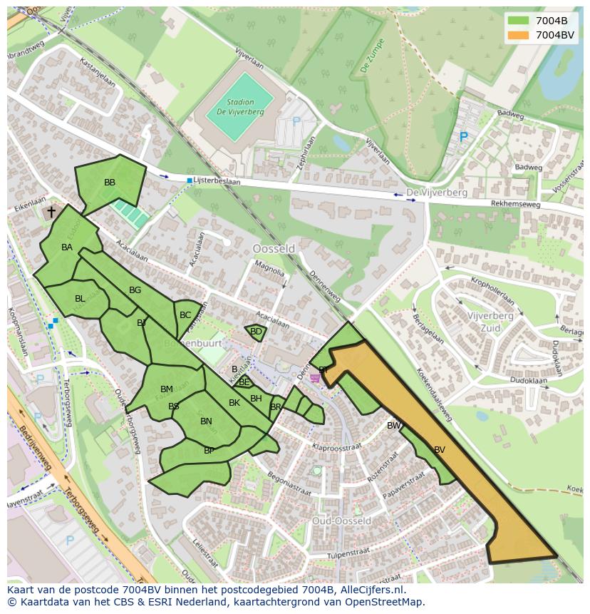 Afbeelding van het postcodegebied 7004 BV op de kaart.