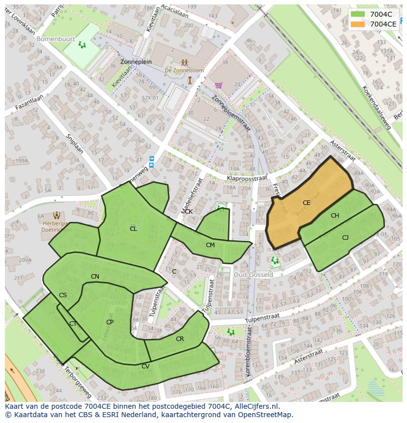 Afbeelding van het postcodegebied 7004 CE op de kaart.