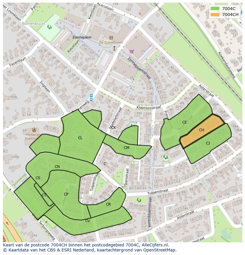 Afbeelding van het postcodegebied 7004 CH op de kaart.