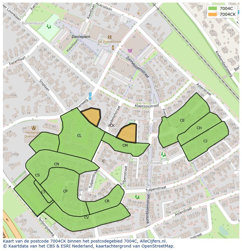 Afbeelding van het postcodegebied 7004 CK op de kaart.