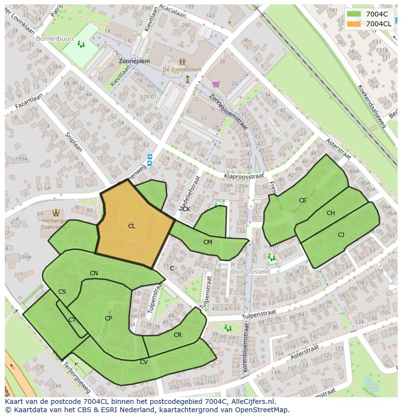 Afbeelding van het postcodegebied 7004 CL op de kaart.