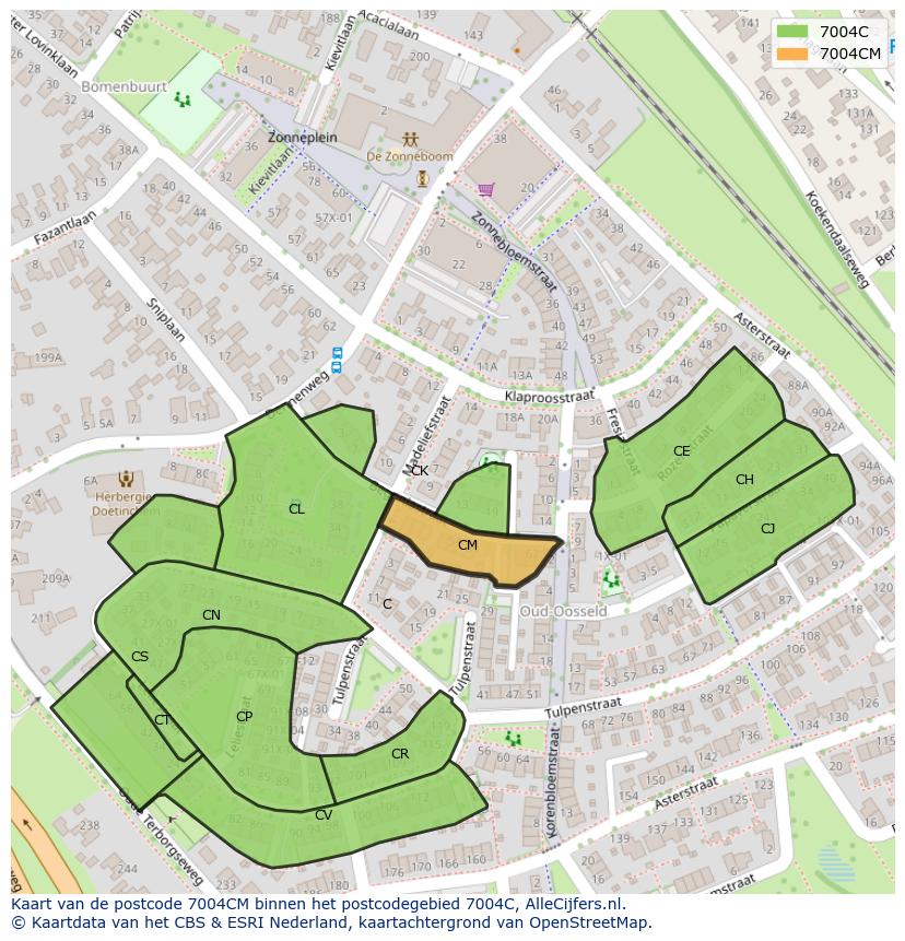 Afbeelding van het postcodegebied 7004 CM op de kaart.