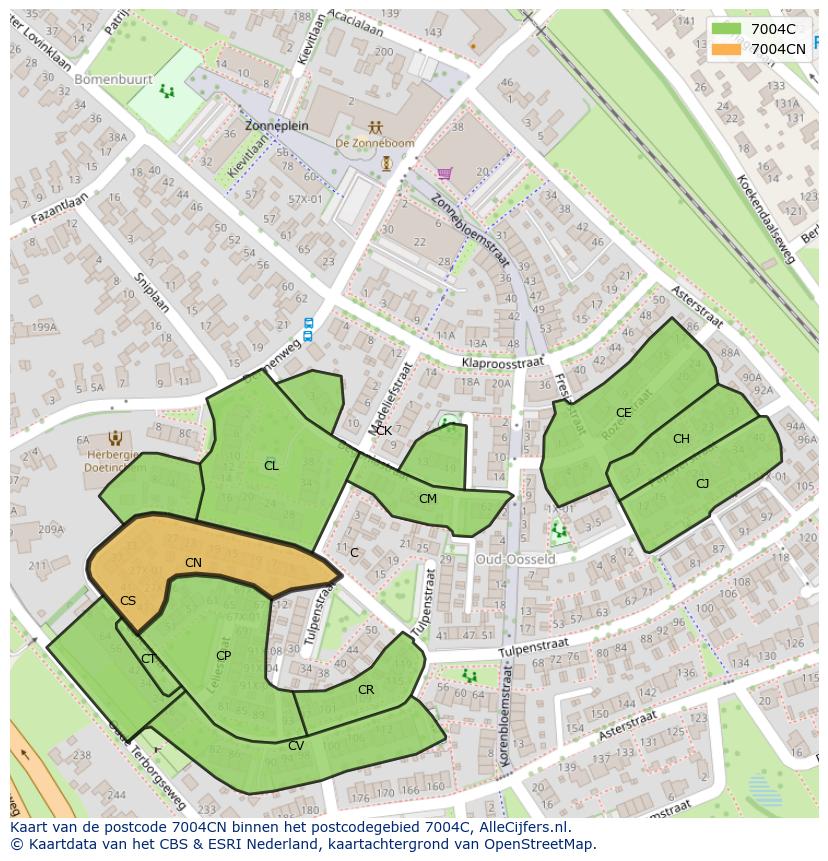 Afbeelding van het postcodegebied 7004 CN op de kaart.