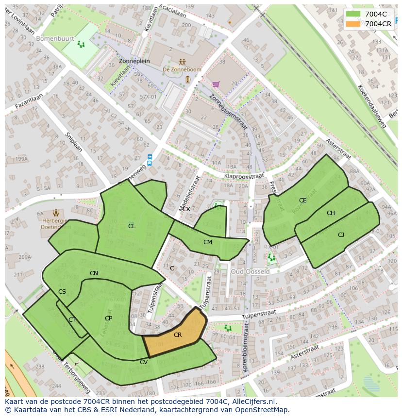Afbeelding van het postcodegebied 7004 CR op de kaart.