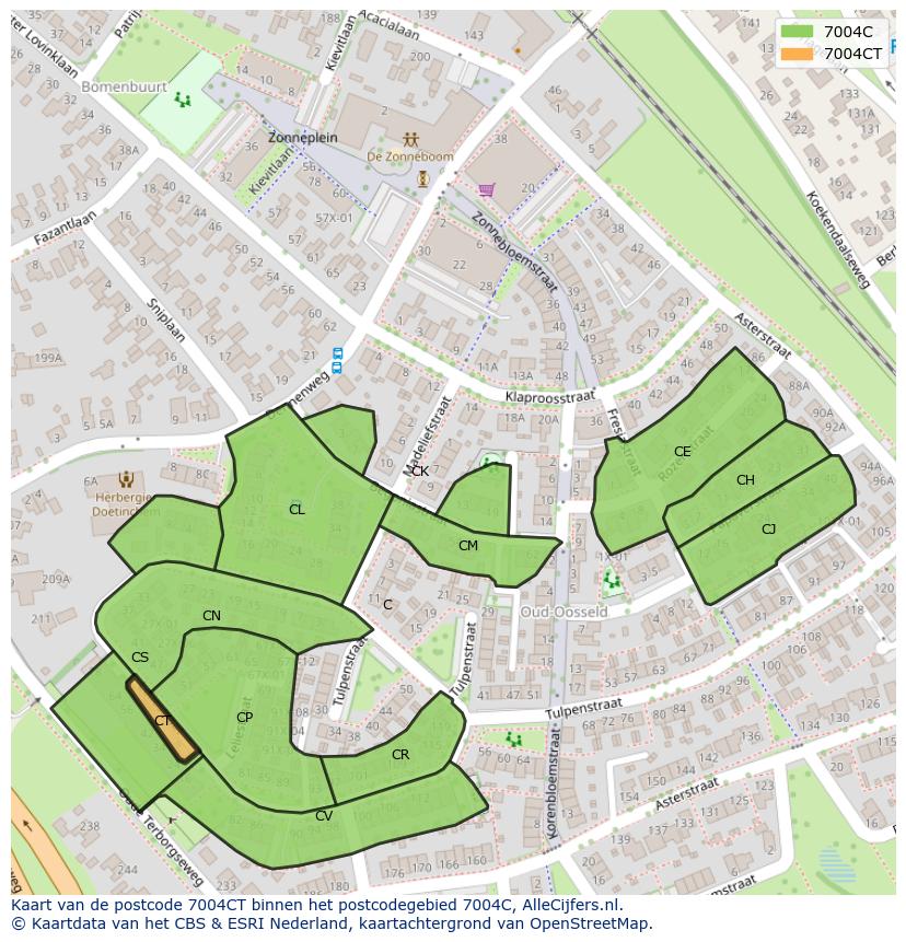 Afbeelding van het postcodegebied 7004 CT op de kaart.