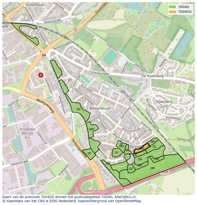 Afbeelding van het postcodegebied 7004 DG op de kaart.