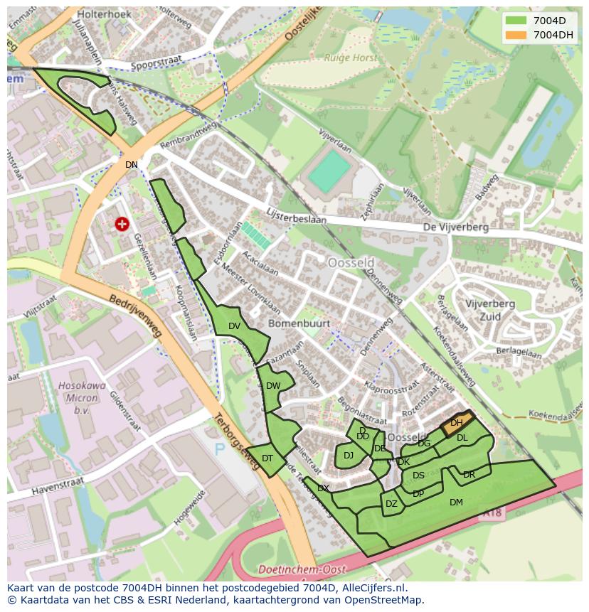 Afbeelding van het postcodegebied 7004 DH op de kaart.