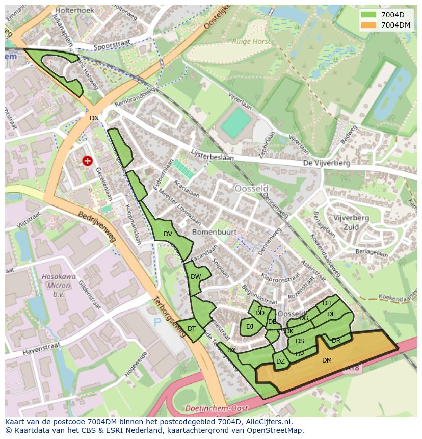 Afbeelding van het postcodegebied 7004 DM op de kaart.
