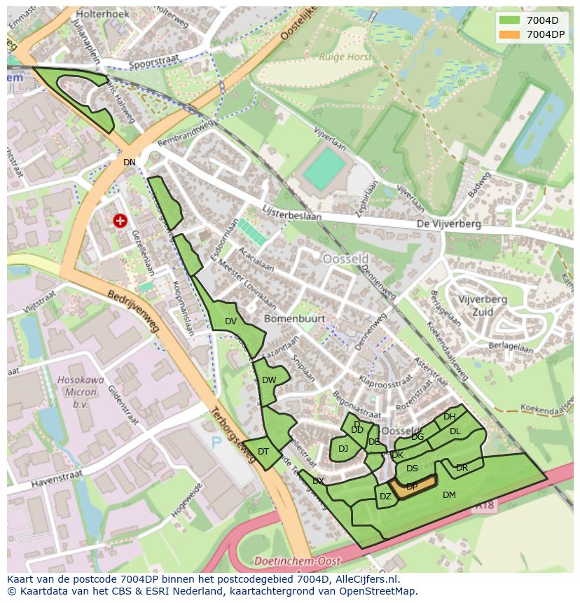 Afbeelding van het postcodegebied 7004 DP op de kaart.