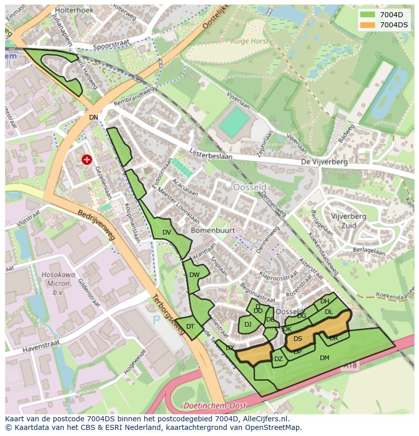 Afbeelding van het postcodegebied 7004 DS op de kaart.