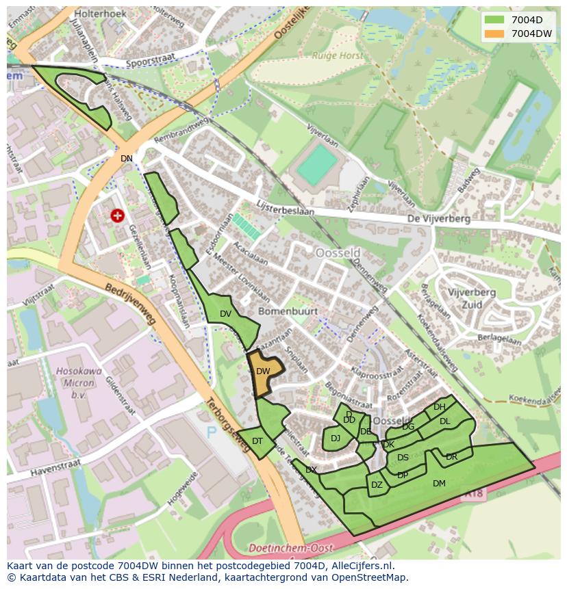 Afbeelding van het postcodegebied 7004 DW op de kaart.