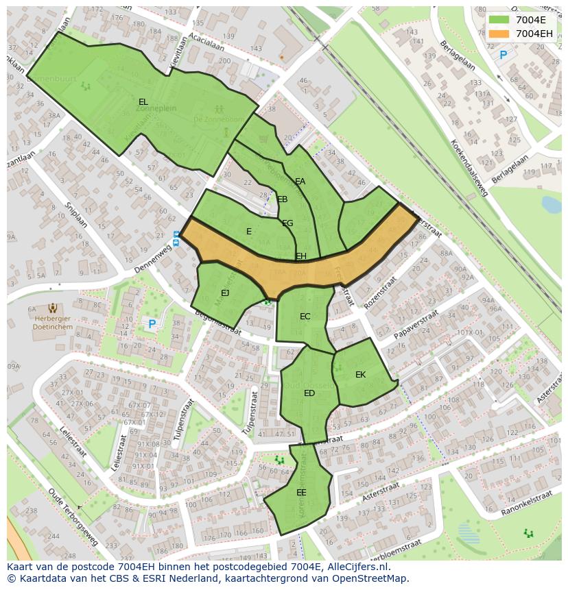 Afbeelding van het postcodegebied 7004 EH op de kaart.
