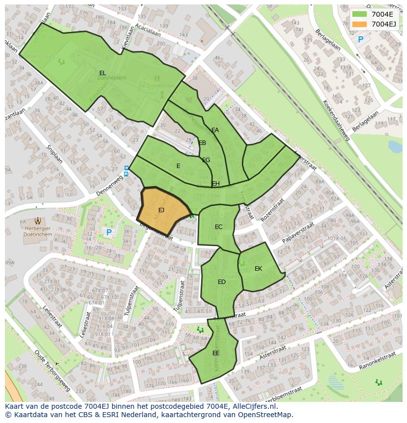 Afbeelding van het postcodegebied 7004 EJ op de kaart.