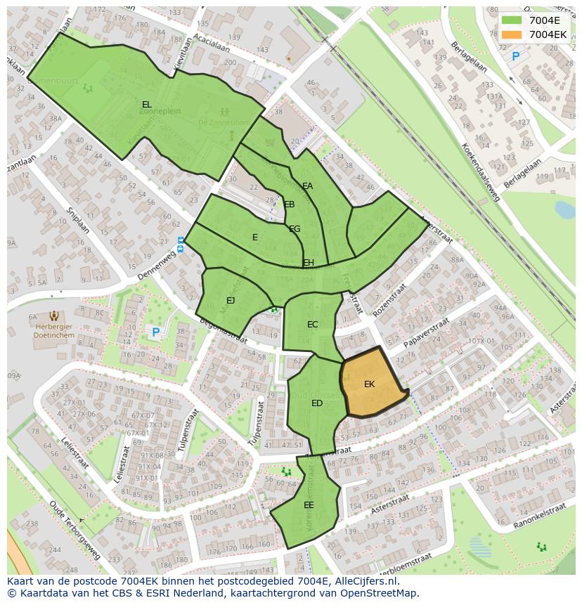 Afbeelding van het postcodegebied 7004 EK op de kaart.