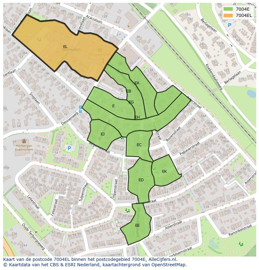 Afbeelding van het postcodegebied 7004 EL op de kaart.