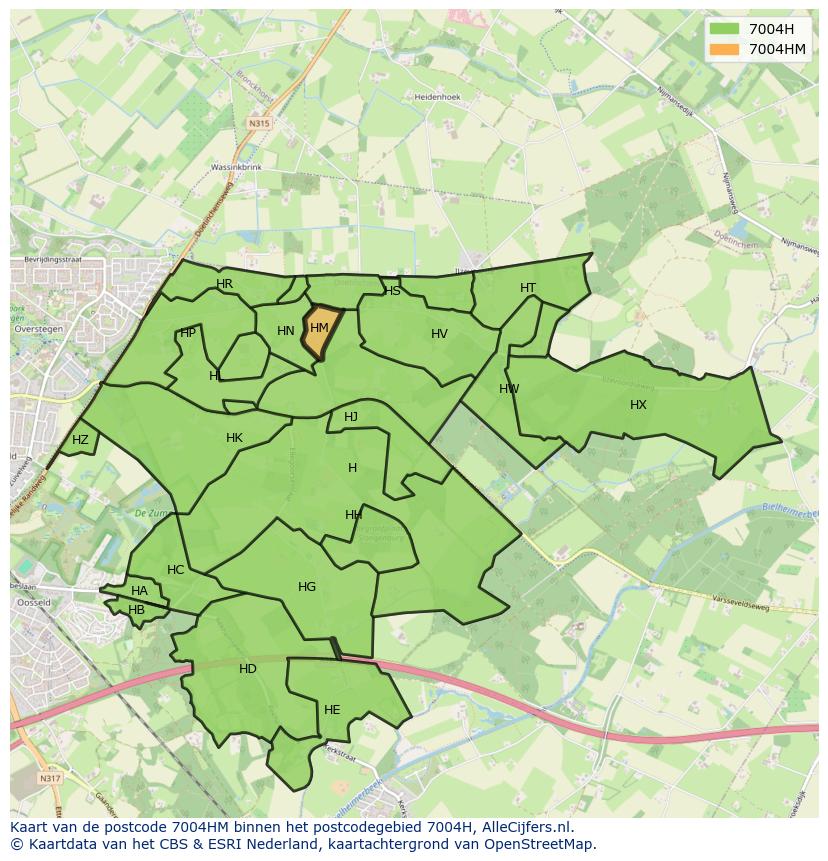 Afbeelding van het postcodegebied 7004 HM op de kaart.