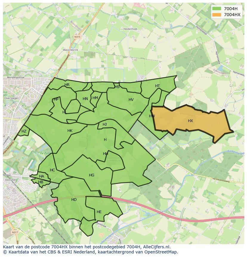 Afbeelding van het postcodegebied 7004 HX op de kaart.