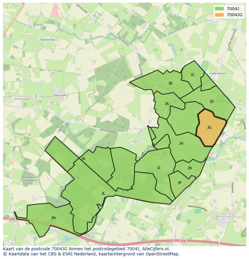 Afbeelding van het postcodegebied 7004 JG op de kaart.