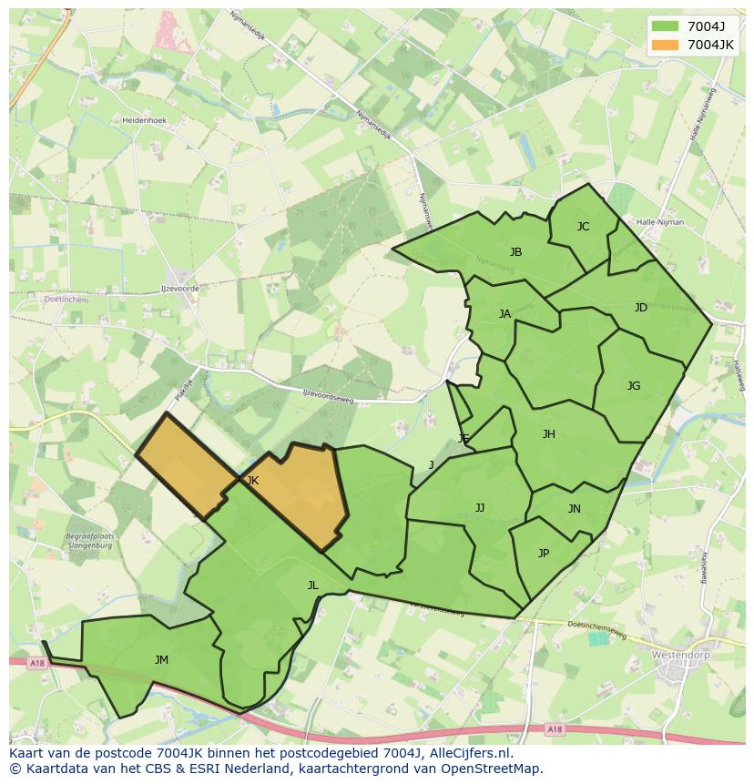 Afbeelding van het postcodegebied 7004 JK op de kaart.