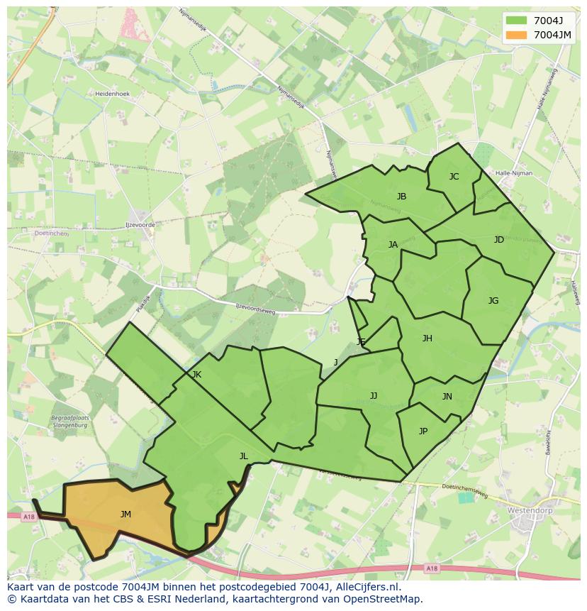 Afbeelding van het postcodegebied 7004 JM op de kaart.