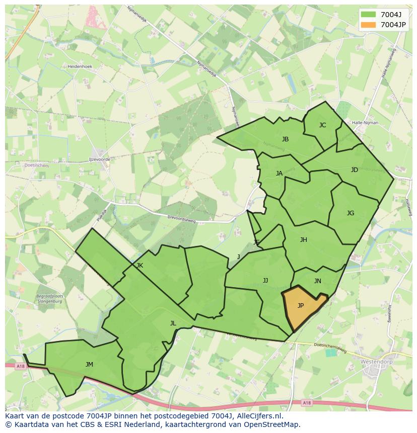 Afbeelding van het postcodegebied 7004 JP op de kaart.