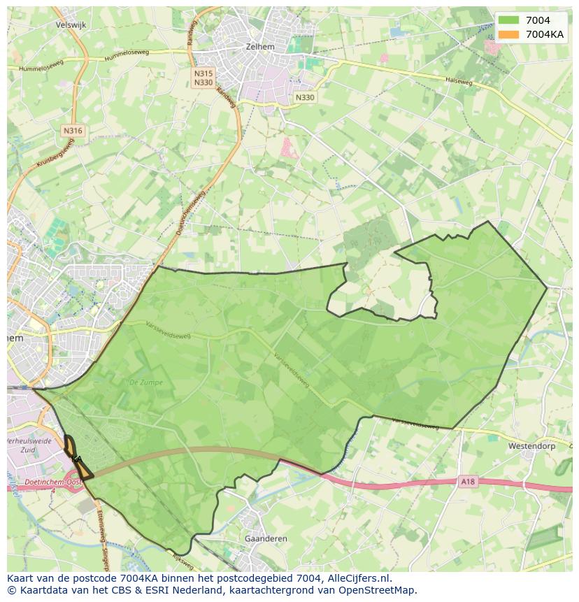 Afbeelding van het postcodegebied 7004 KA op de kaart.